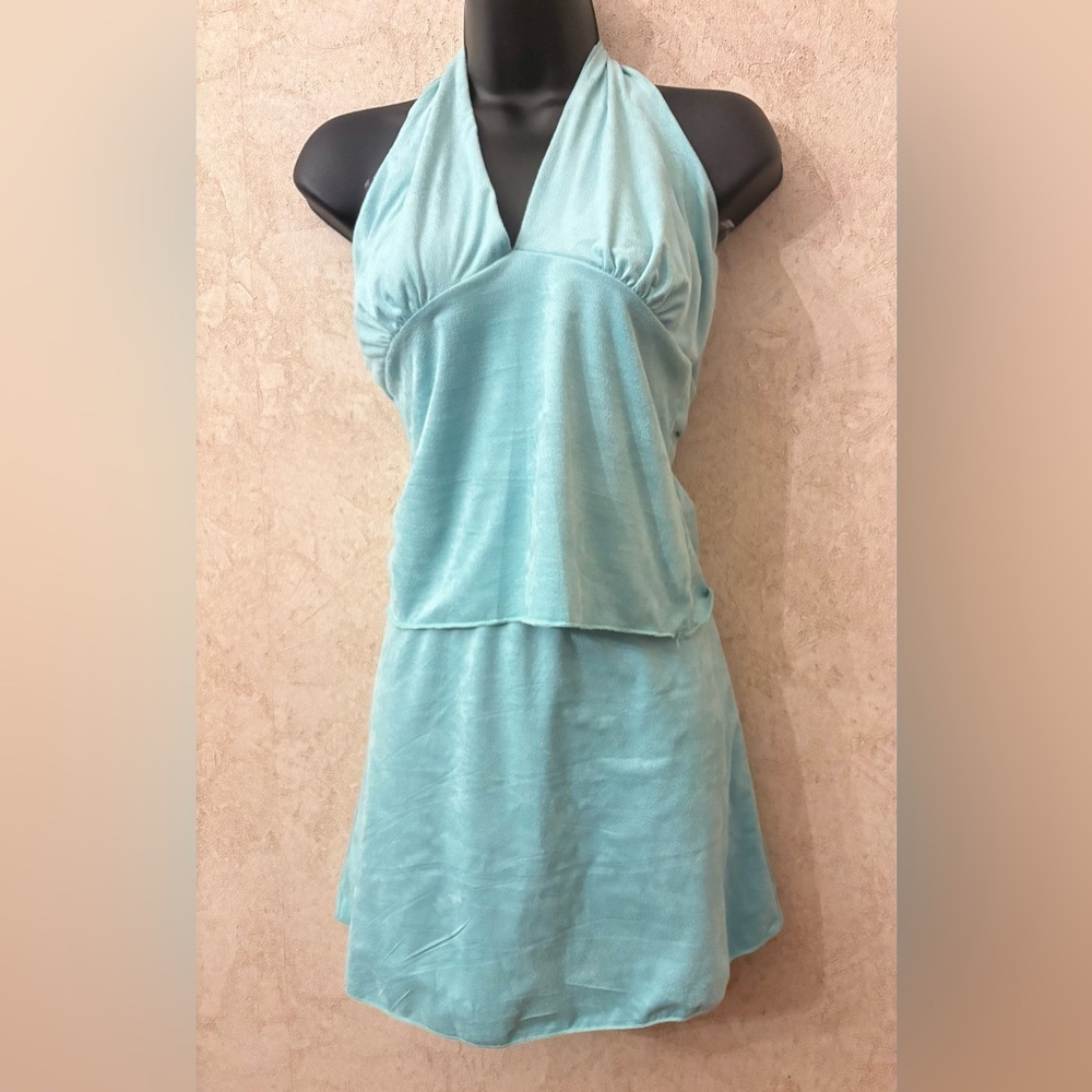 See You Monday Faux Suede Halter Neck Skirt Set